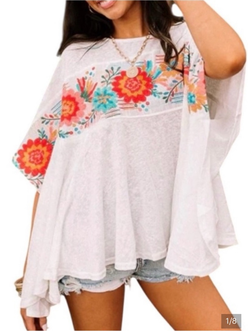 Savanna Jane size S/M Bohemian White Floral Embroidered Flowing Women's Top